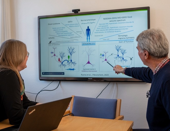 Professorerne Rikke Steensbjerre Møller og Guido Rubboli fra Epilepsihospitalet, Filadelfia drøfter genetik og epilepsi